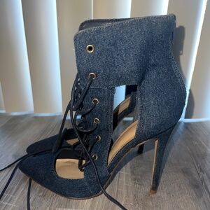 Denim Lace-Up Heels (Snug Fit)
